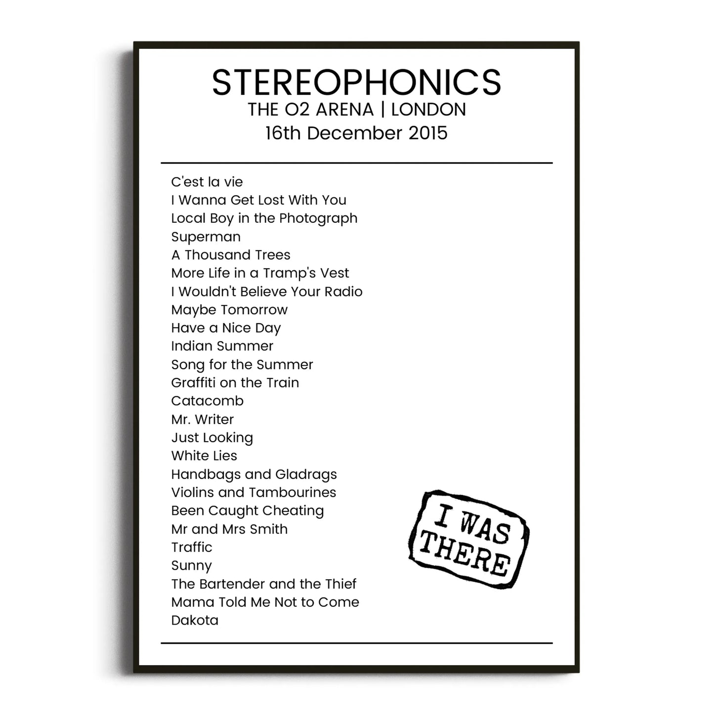 Stereophonics London 16 December 2015 Setlist Poster