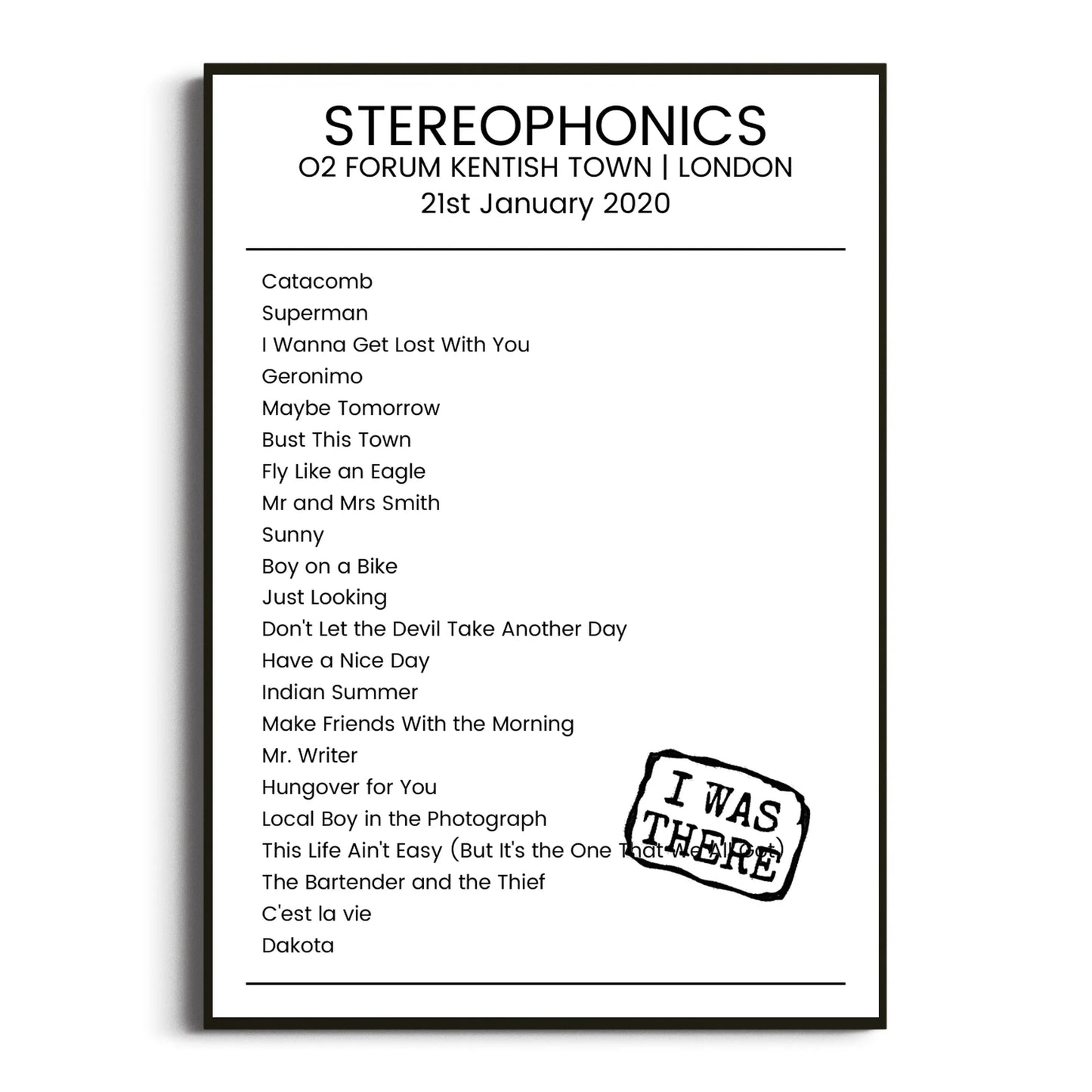 Stereophonics London 21 January 2020 Setlist Poster