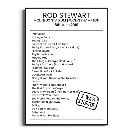 Rod Stewart Wolverhampton 08 June 2019 Setlist Poster