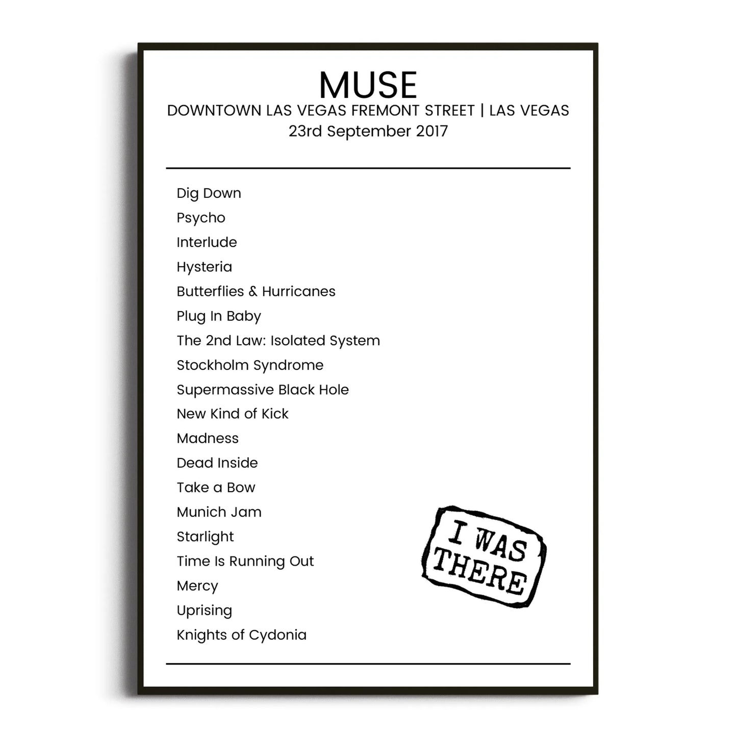 Muse Las Vegas 23 September 2017 Setlist Poster