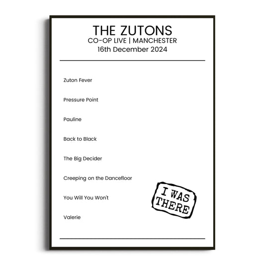 The Zutons Manchester 16 December 2024 Setlist Poster