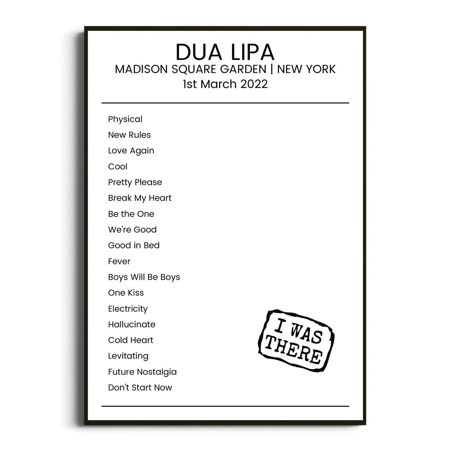 Dua Lipa New York 01 March 2022 Setlist Poster