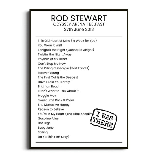 Rod Stewart Belfast 27 June 2013 Setlist Poster