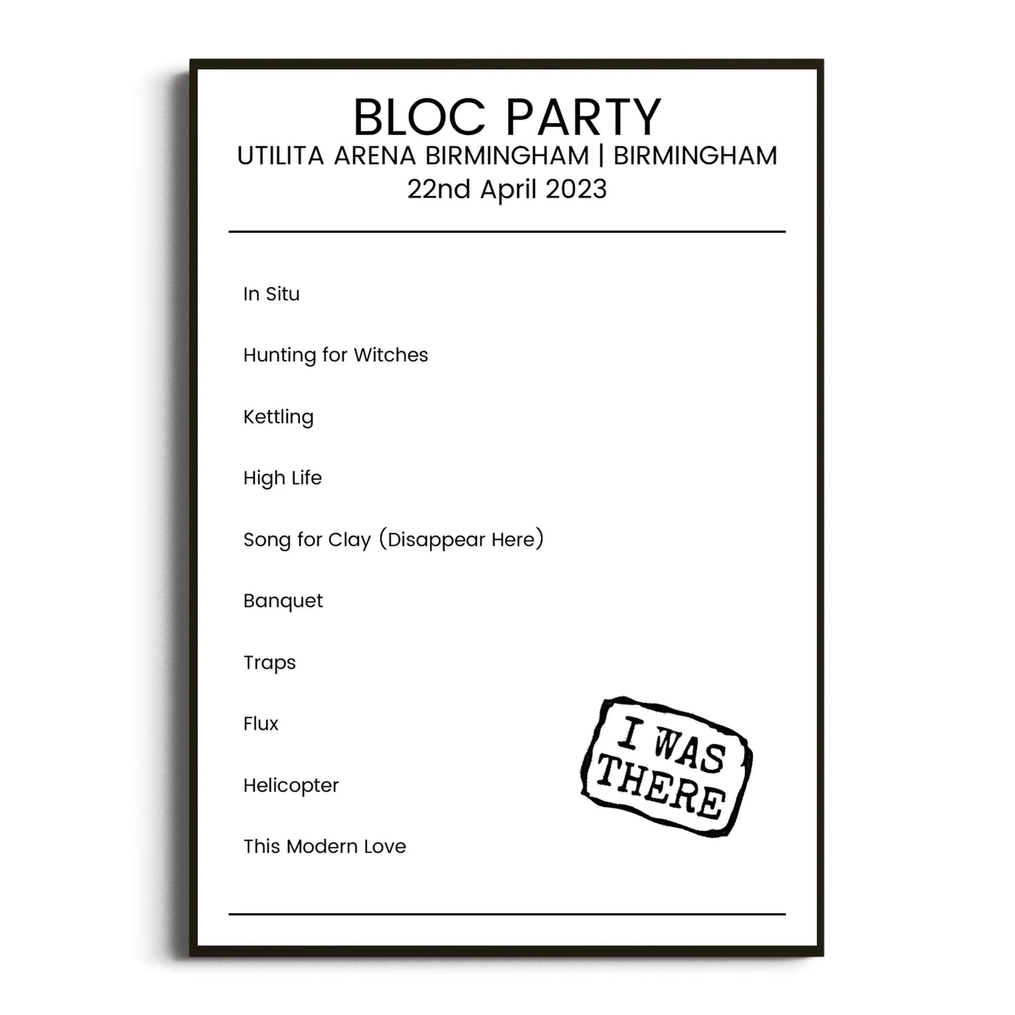 Bloc Party Birmingham 22 April 2023 Setlist Poster