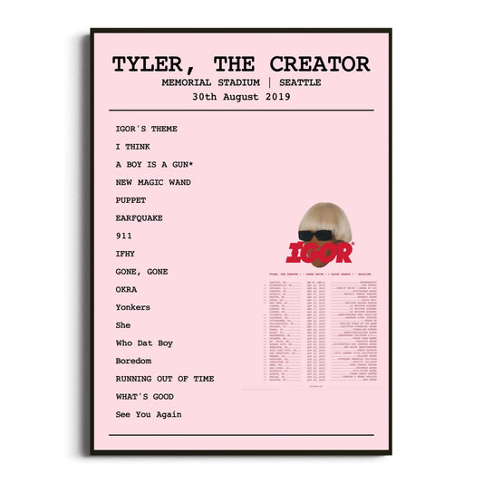 Tyler, The Creator Seattle 30 August 2019 Setlist Poster