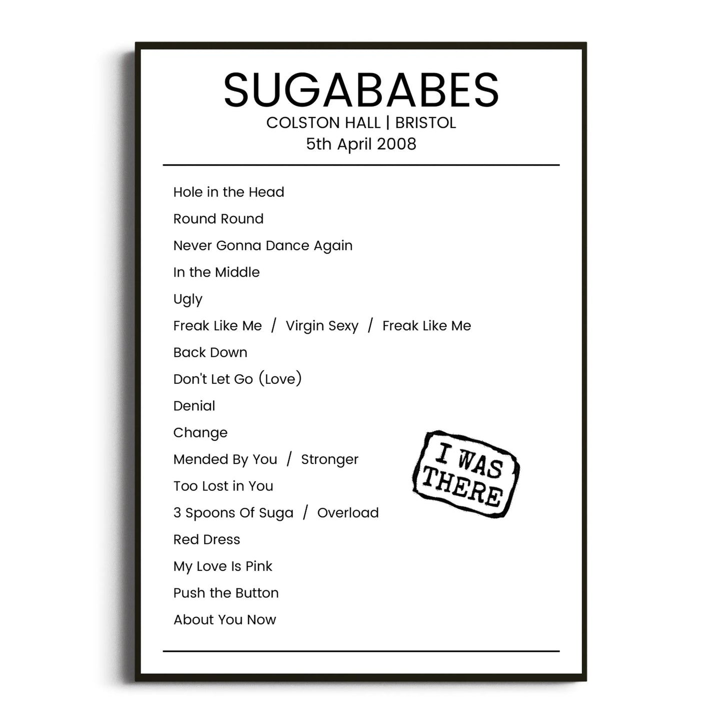 Sugababes Bristol 05 April 2008 Setlist Poster