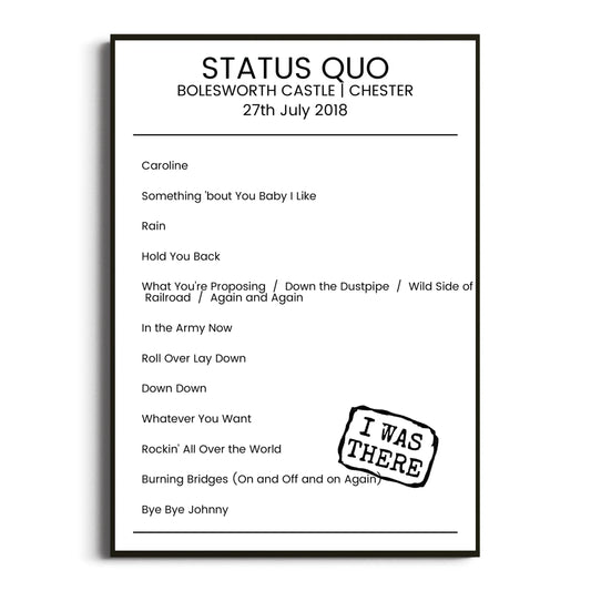 Status Quo Chester 27 July 2018 Setlist Poster