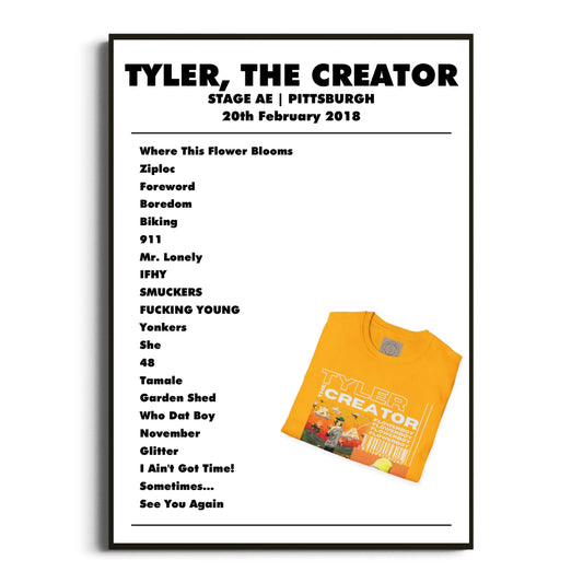 Tyler, The Creator Pittsburgh 20 February 2018 Setlist Poster