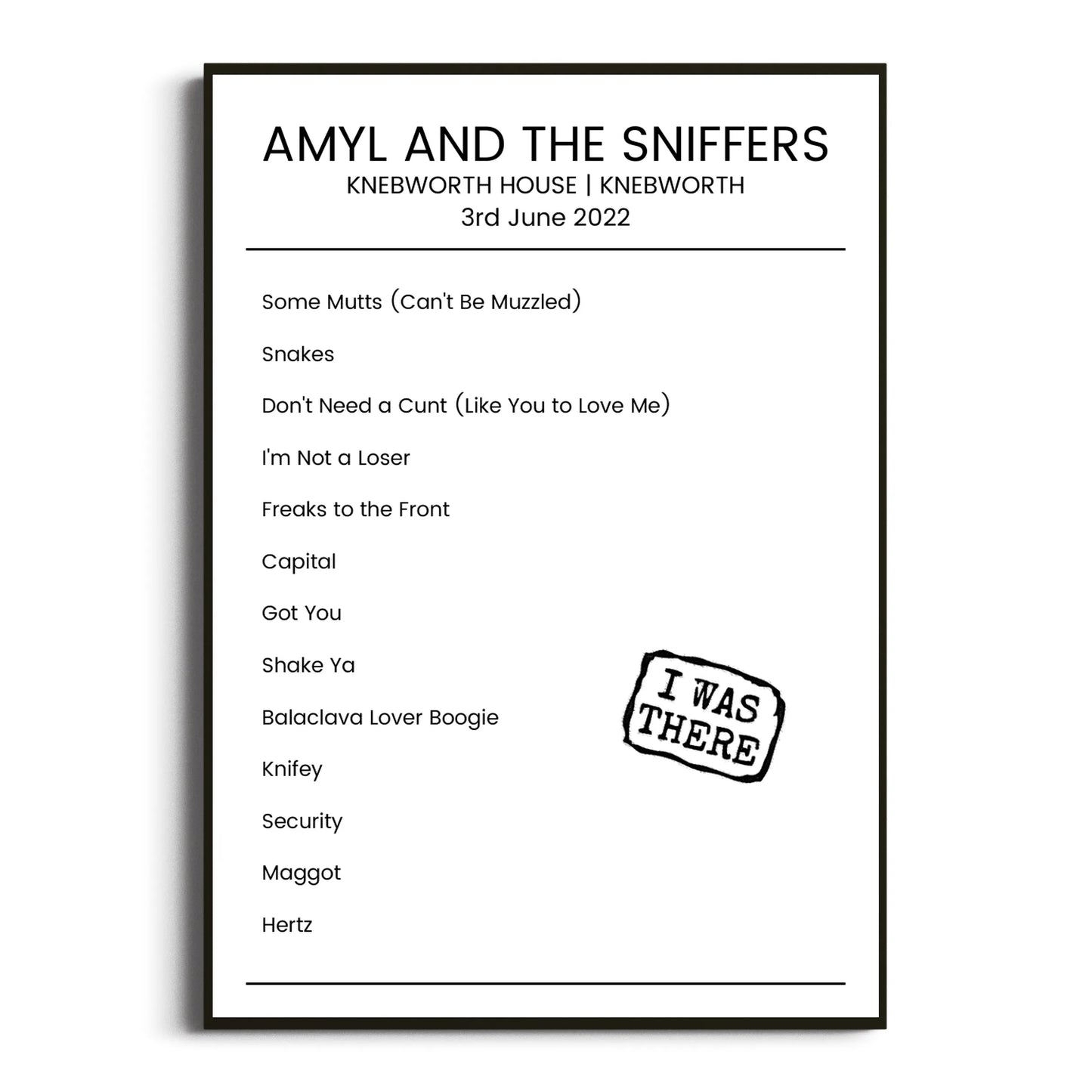 Amyl and the Sniffers Knebworth 03 June 2022 Setlist Poster