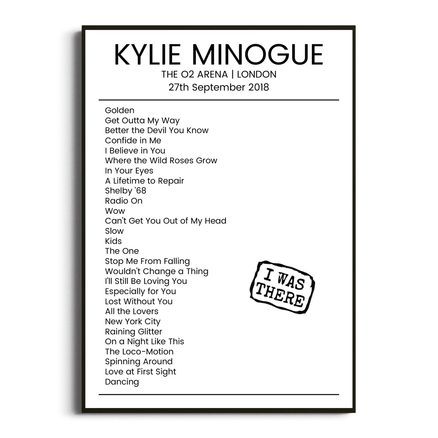 Kylie Minogue London 27 September 2018 Setlist Poster