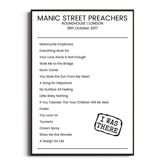 Manic Street Preachers London 18 October 2017 Setlist Poster