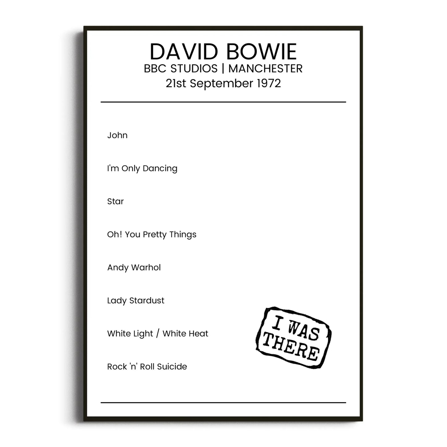 David Bowie Manchester 21 September 1972 Setlist Poster