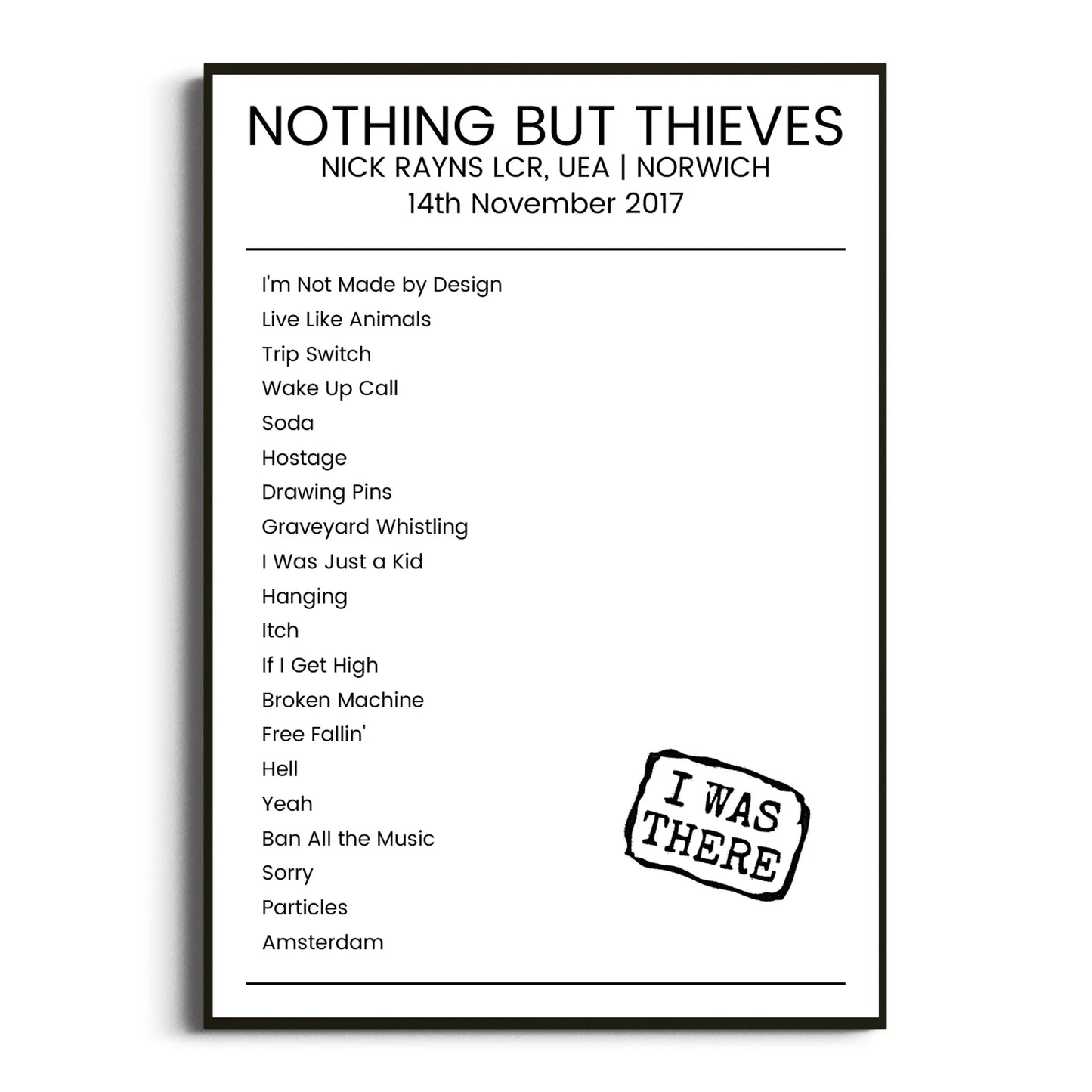 Nothing But Thieves Norwich 14 November 2017 Setlist Poster