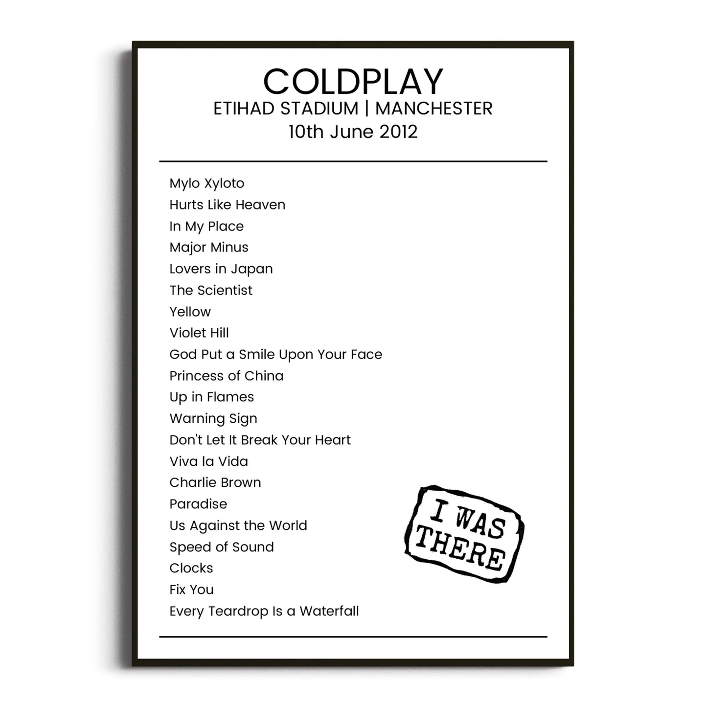 Coldplay Manchester 10 June 2012 Setlist Poster