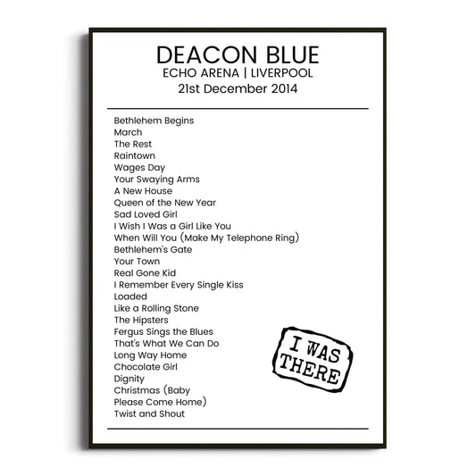 Deacon Blue Liverpool 21 December 2014 Setlist Poster