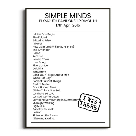 Simple Minds Plymouth 17 April 2015 Setlist Poster