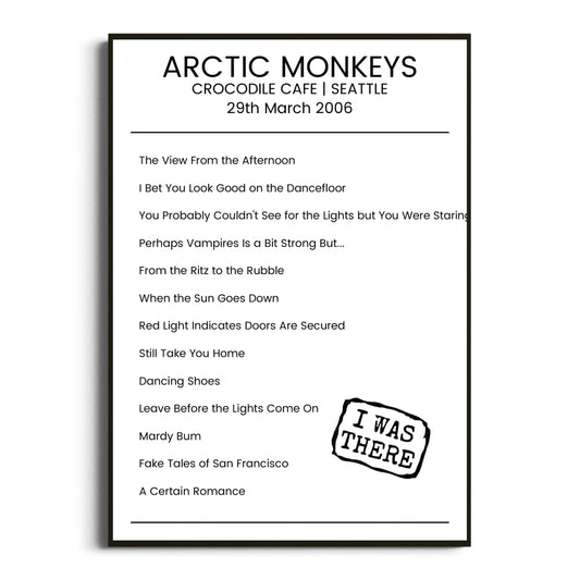 Arctic Monkeys Seattle 29 March 2006 Setlist Poster