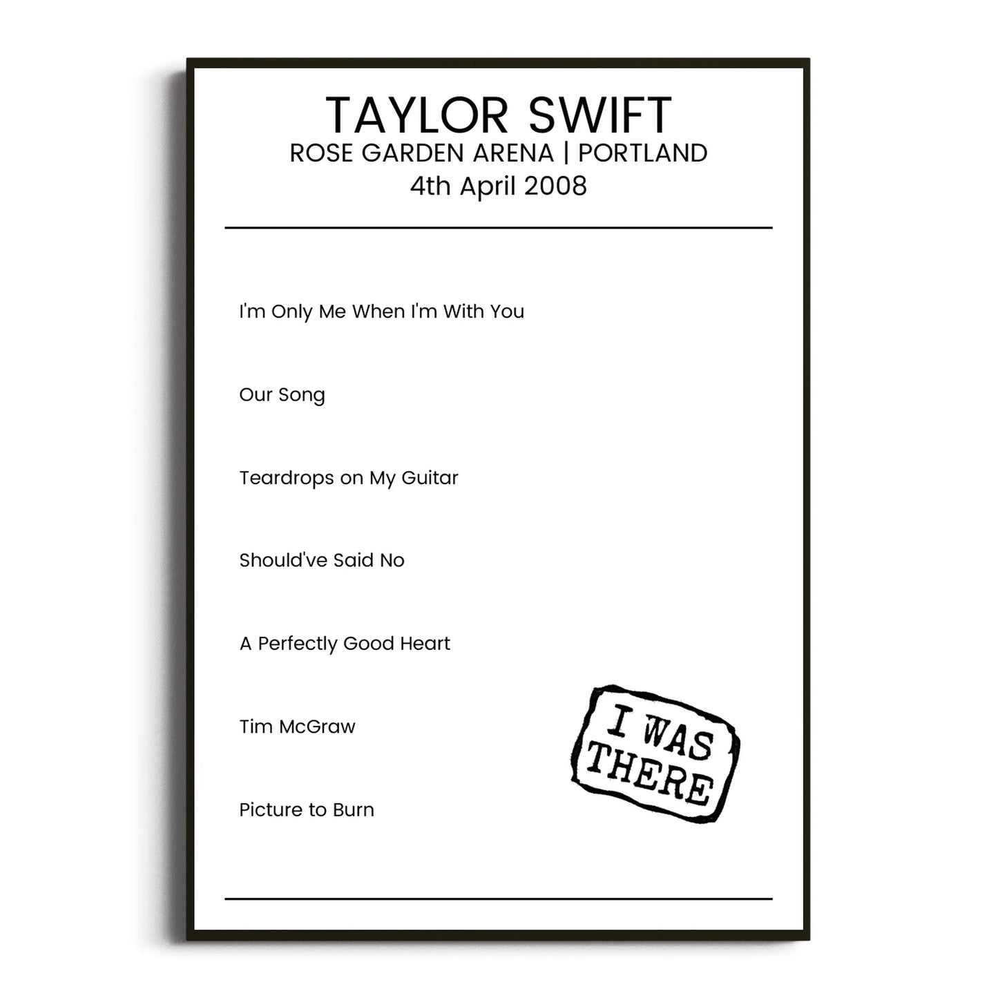 Taylor Swift Portland 04 April 2008 Setlist Poster