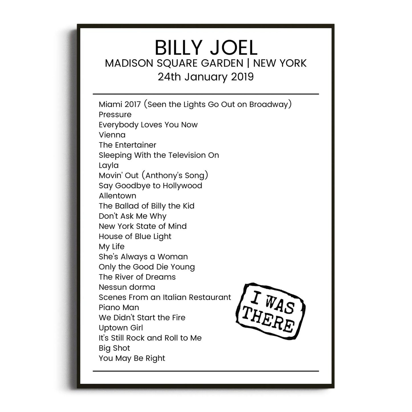 Billy Joel New York 24 January 2019 Setlist Poster