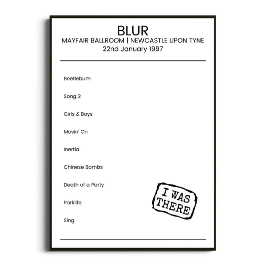 Blur Newcastle upon Tyne 22 January 1997 Setlist Poster