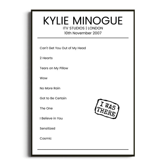 Kylie Minogue London 10 November 2007 Setlist Poster