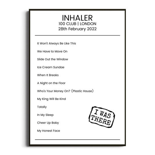 Inhaler London 28 February 2022 Setlist Poster