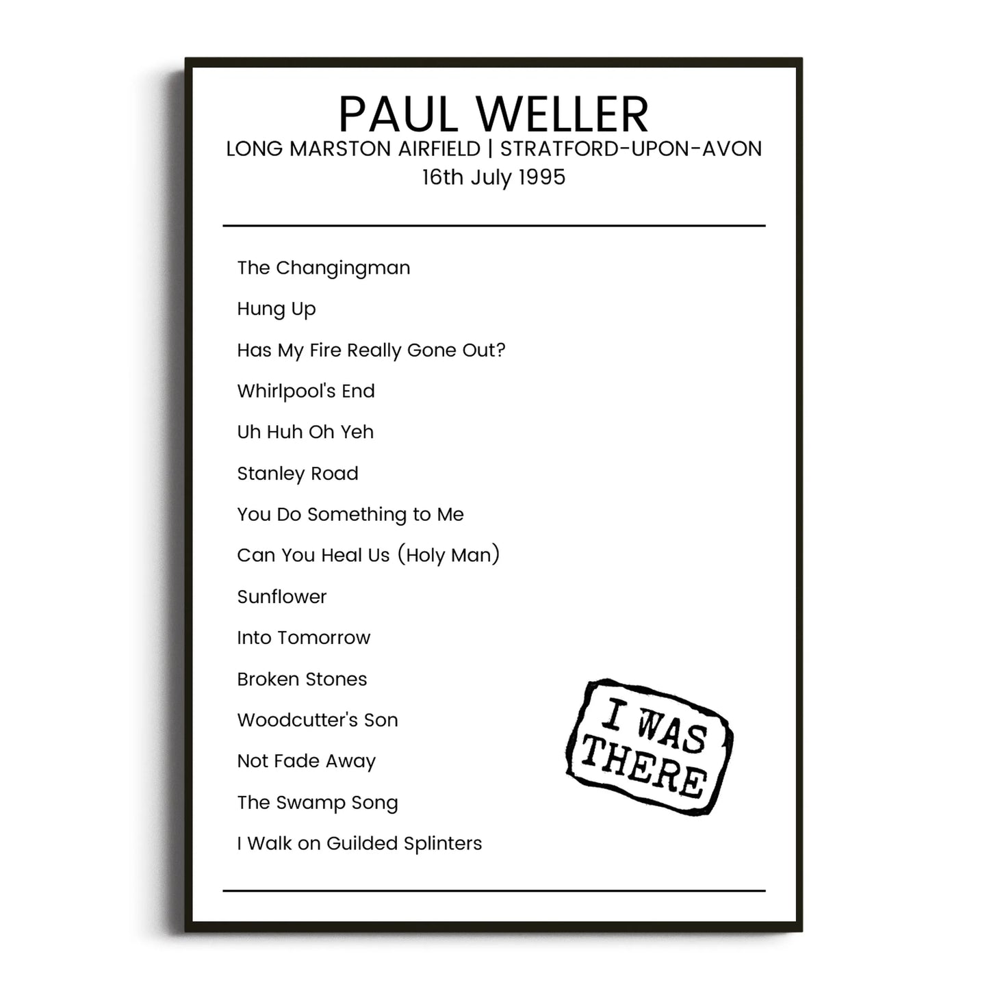 Paul Weller Stratford-upon-Avon 16 July 1995 Setlist Poster