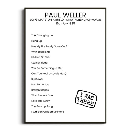 Paul Weller Stratford-upon-Avon 16 July 1995 Setlist Poster