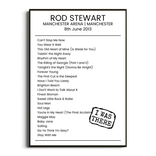 Rod Stewart Manchester 08 June 2013 Setlist Poster