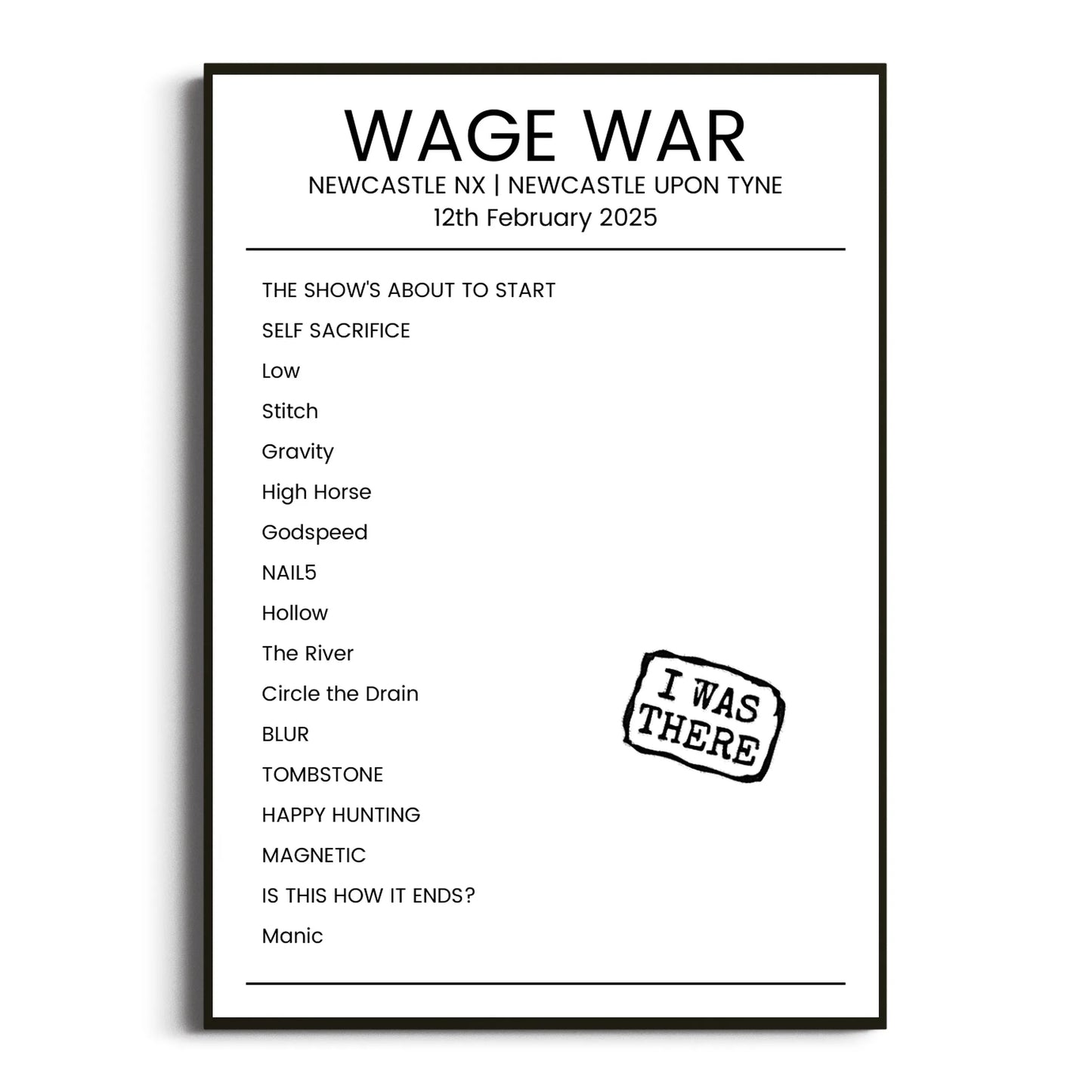 Wage War Newcastle upon Tyne 12 February 2025 Setlist Poster