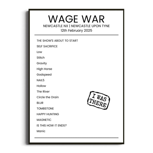 Wage War Newcastle upon Tyne 12 February 2025 Setlist Poster