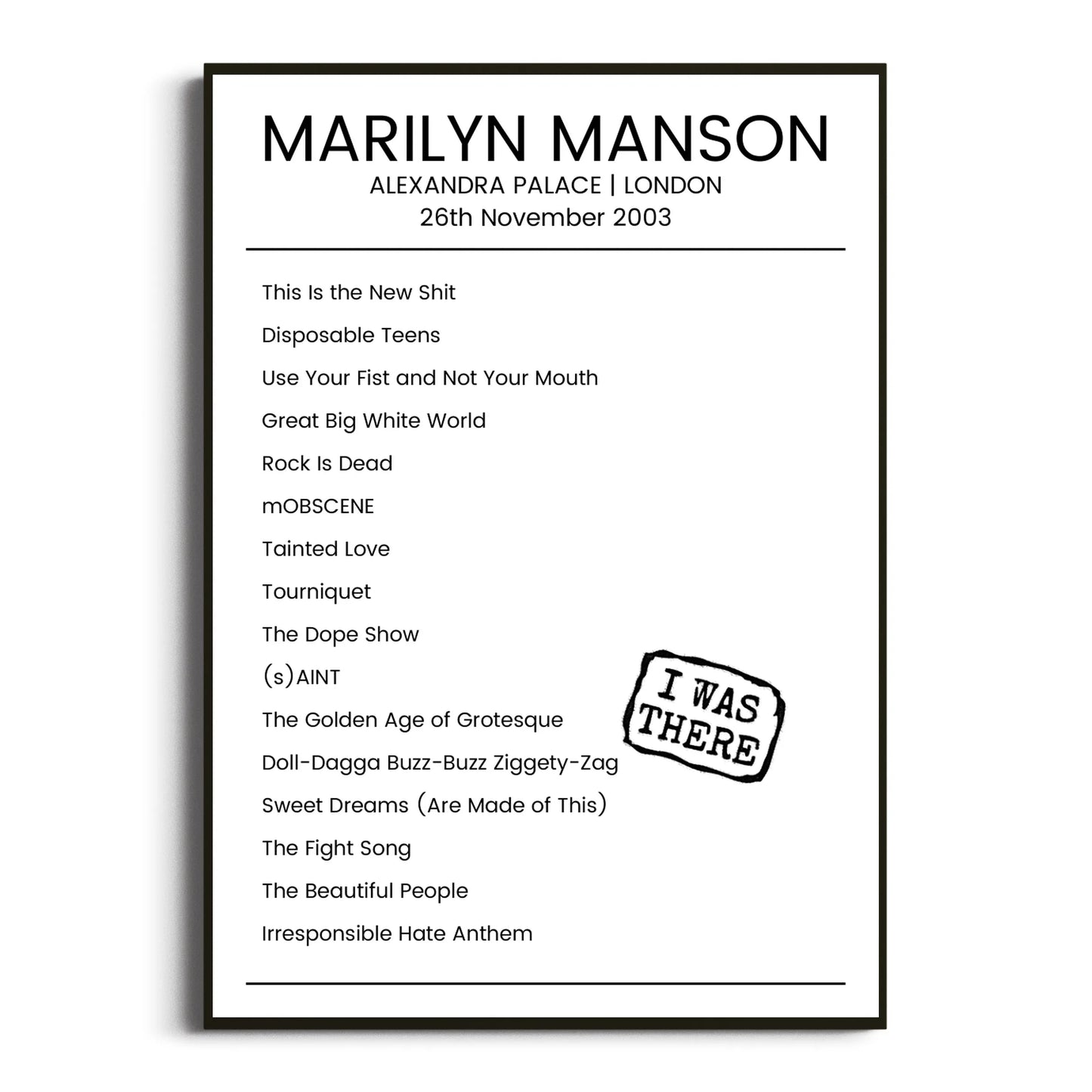 Marilyn Manson London 26 November 2003 Setlist Poster