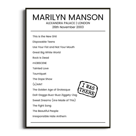 Marilyn Manson London 26 November 2003 Setlist Poster