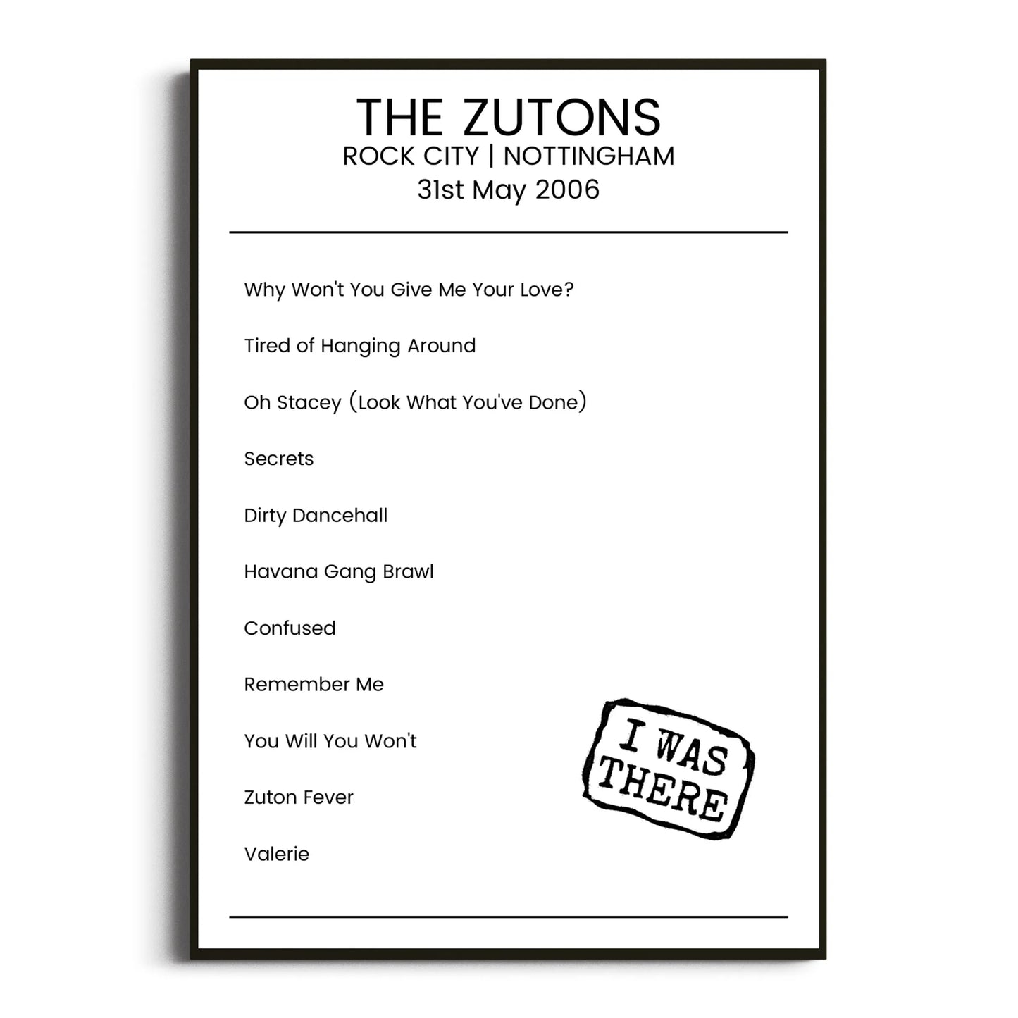 The Zutons Nottingham 31 May 2006 Setlist Poster