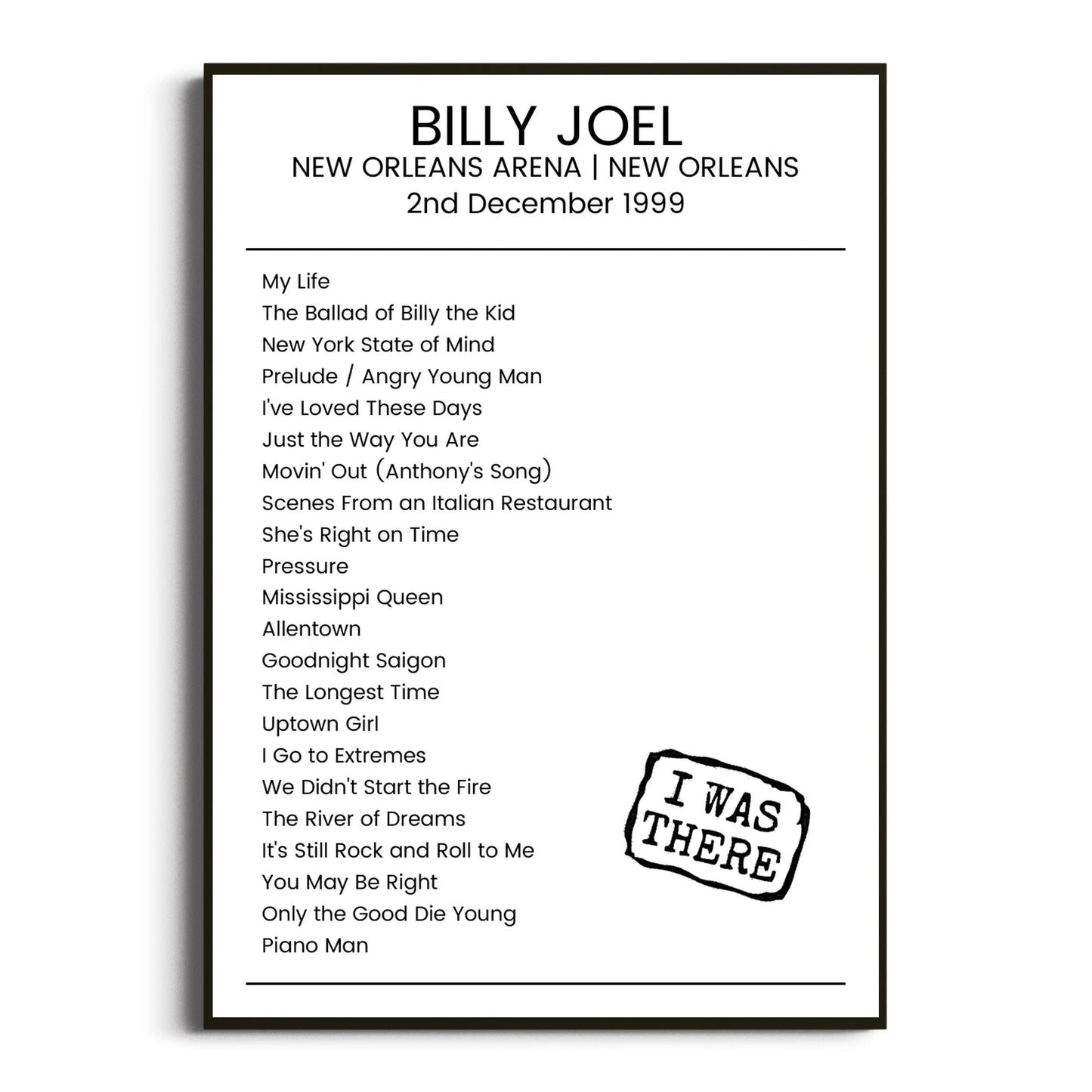 Billy Joel New Orleans 02 December 1999 Setlist Poster