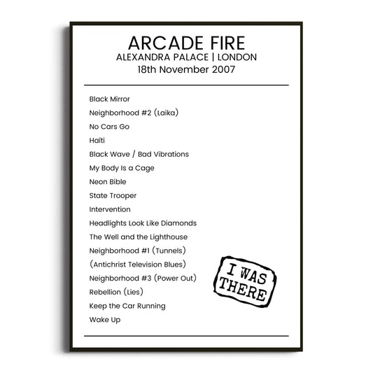 Arcade Fire London 18 November 2007 Setlist Poster