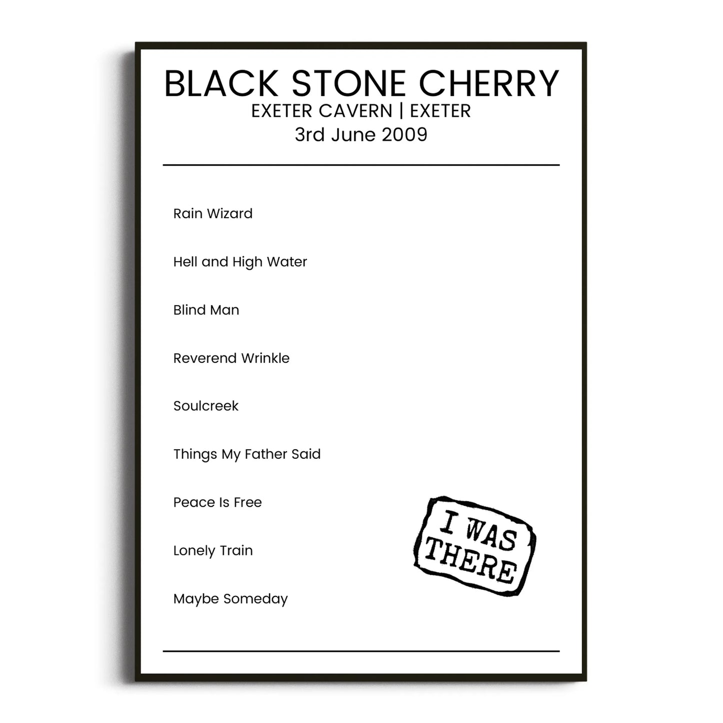 Black Stone Cherry Exeter 03 June 2009 Setlist Poster