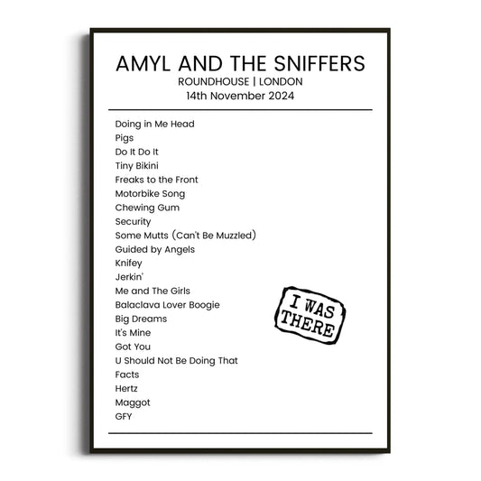 Amyl and the Sniffers London 14 November 2024 Setlist Poster