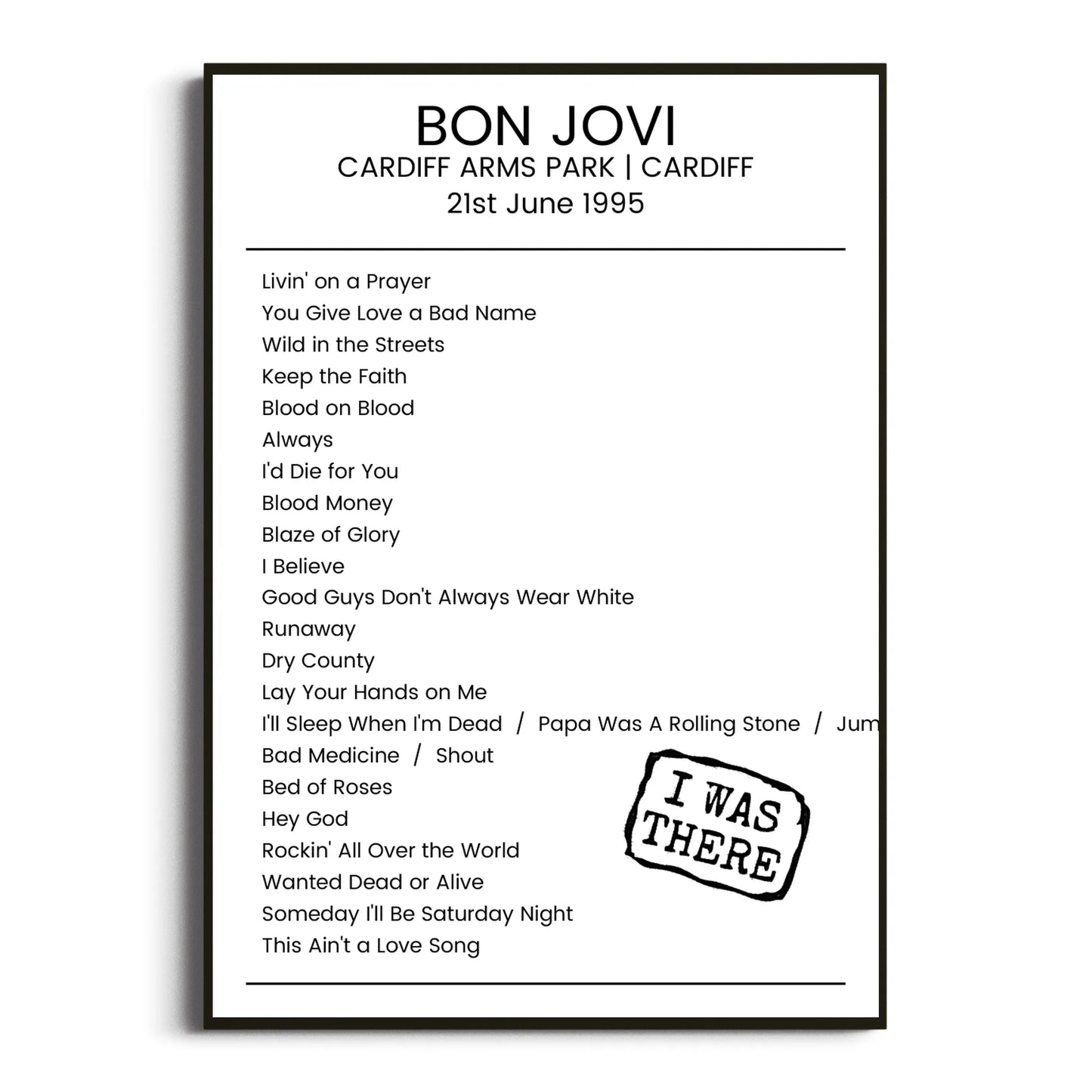 Bon Jovi Cardiff 21 June 1995 Setlist Poster