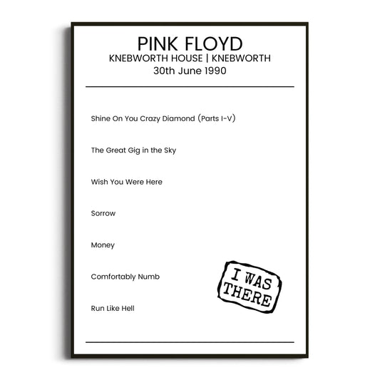 Pink Floyd Knebworth 30 June 1990 Setlist Poster