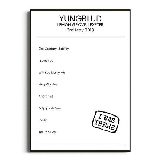 YUNGBLUD Exeter 03 May 2018 Setlist Poster