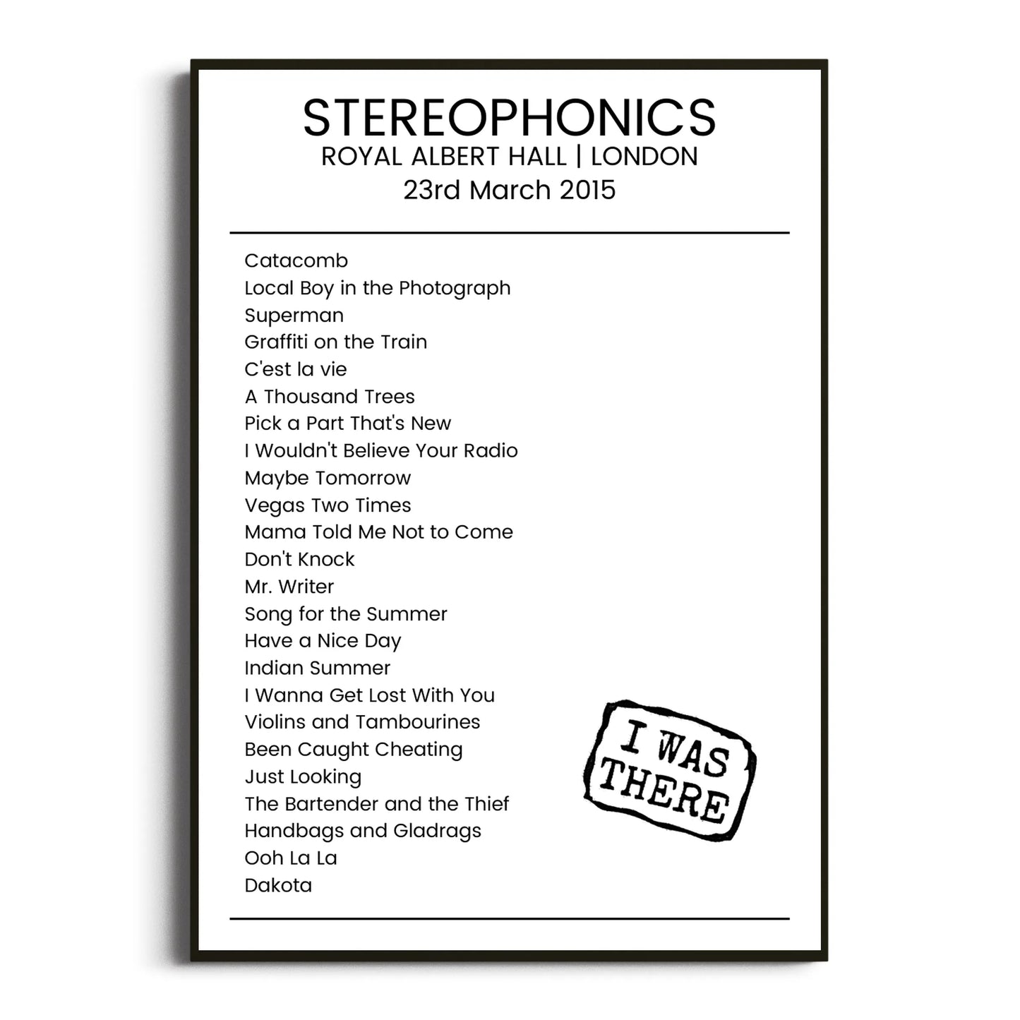 Stereophonics London 23 March 2015 Setlist Poster