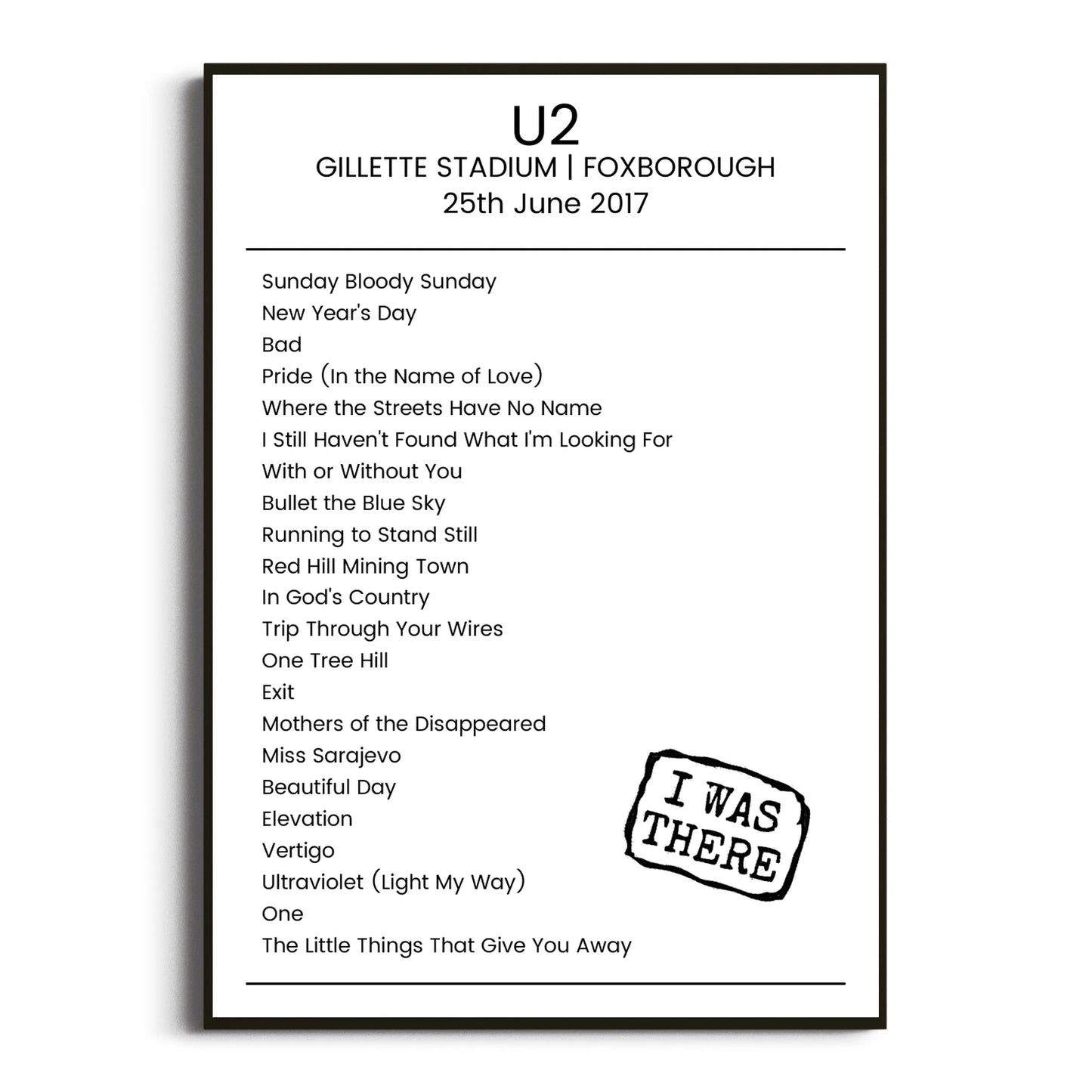 U2 Foxborough 25 June 2017 Setlist Poster