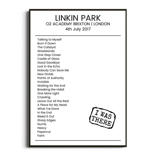 Linkin Park London 04 July 2017 Setlist Poster