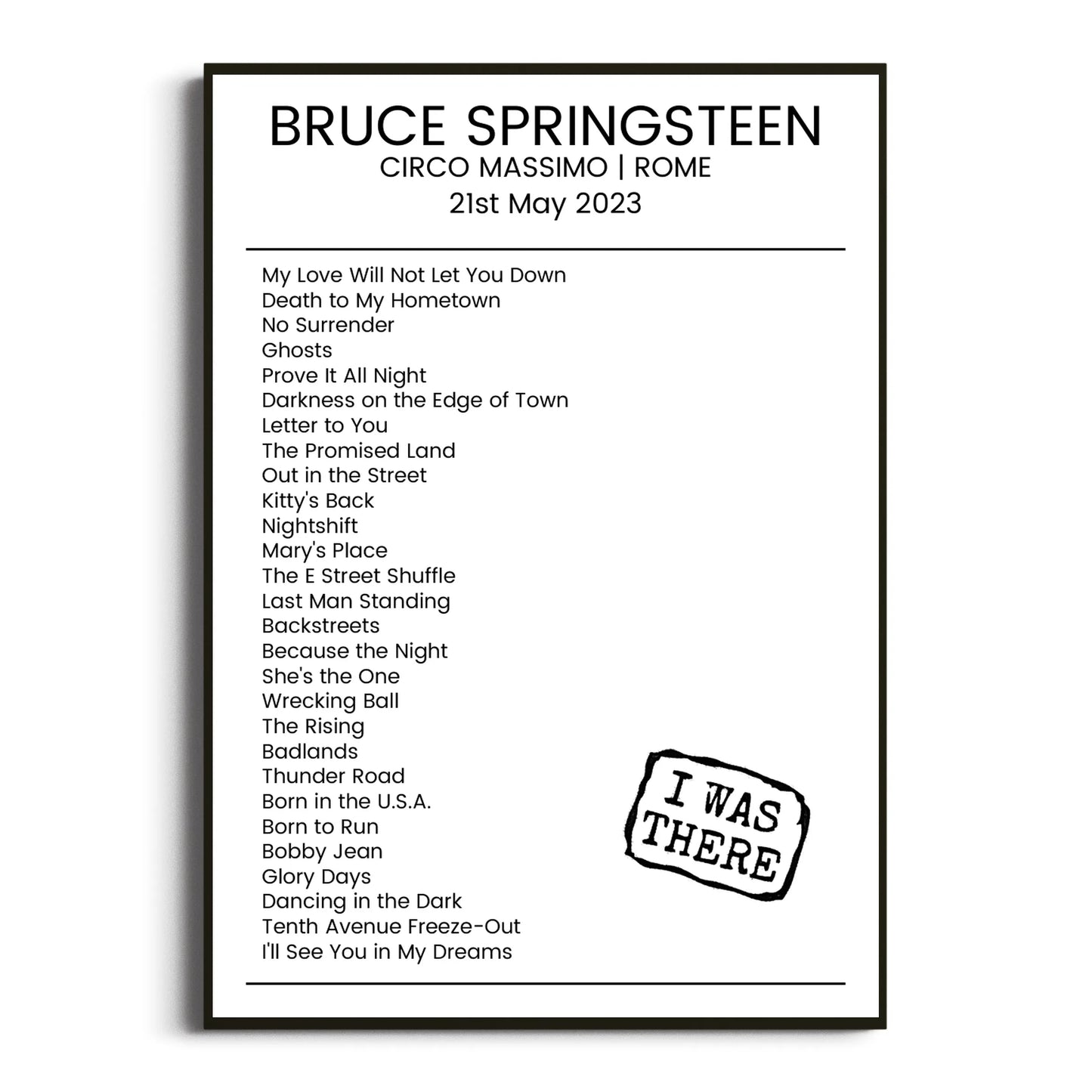 Bruce Springsteen Rome 21 May 2023 Setlist Poster