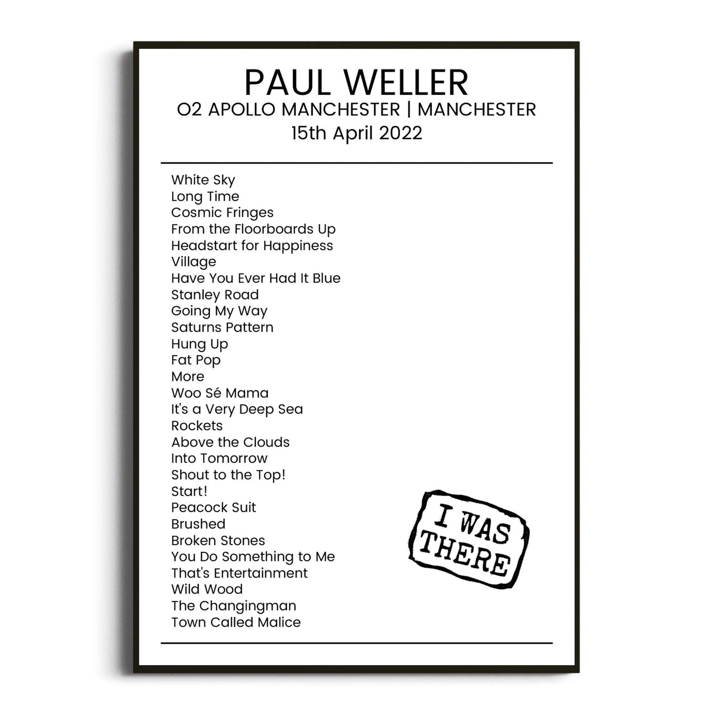 Paul Weller Manchester 15 April 2022 Setlist Poster