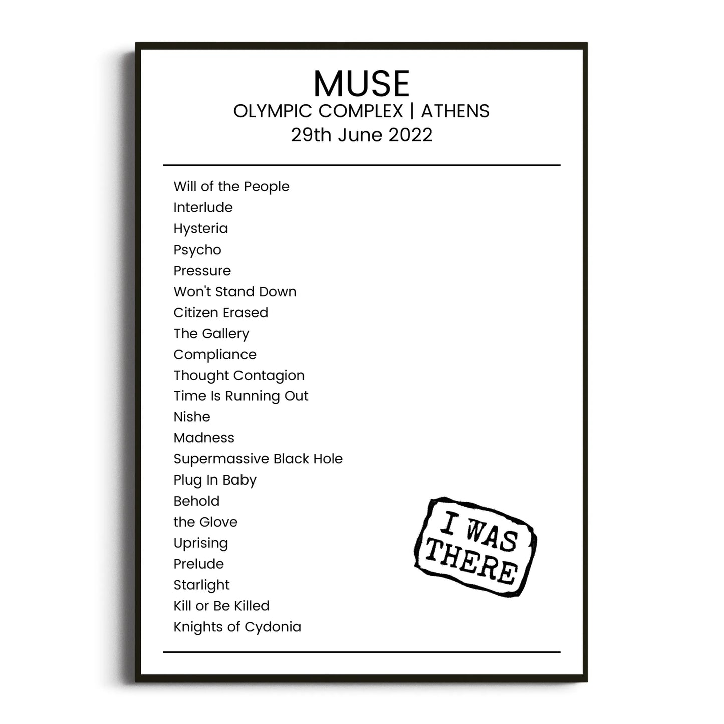 Muse Athens 29 June 2022 Setlist Poster