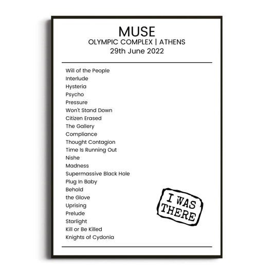 Muse Athens 29 June 2022 Setlist Poster