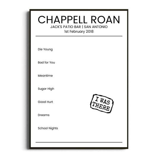 Chappell Roan San Antonio 01 February 2018 Setlist Poster