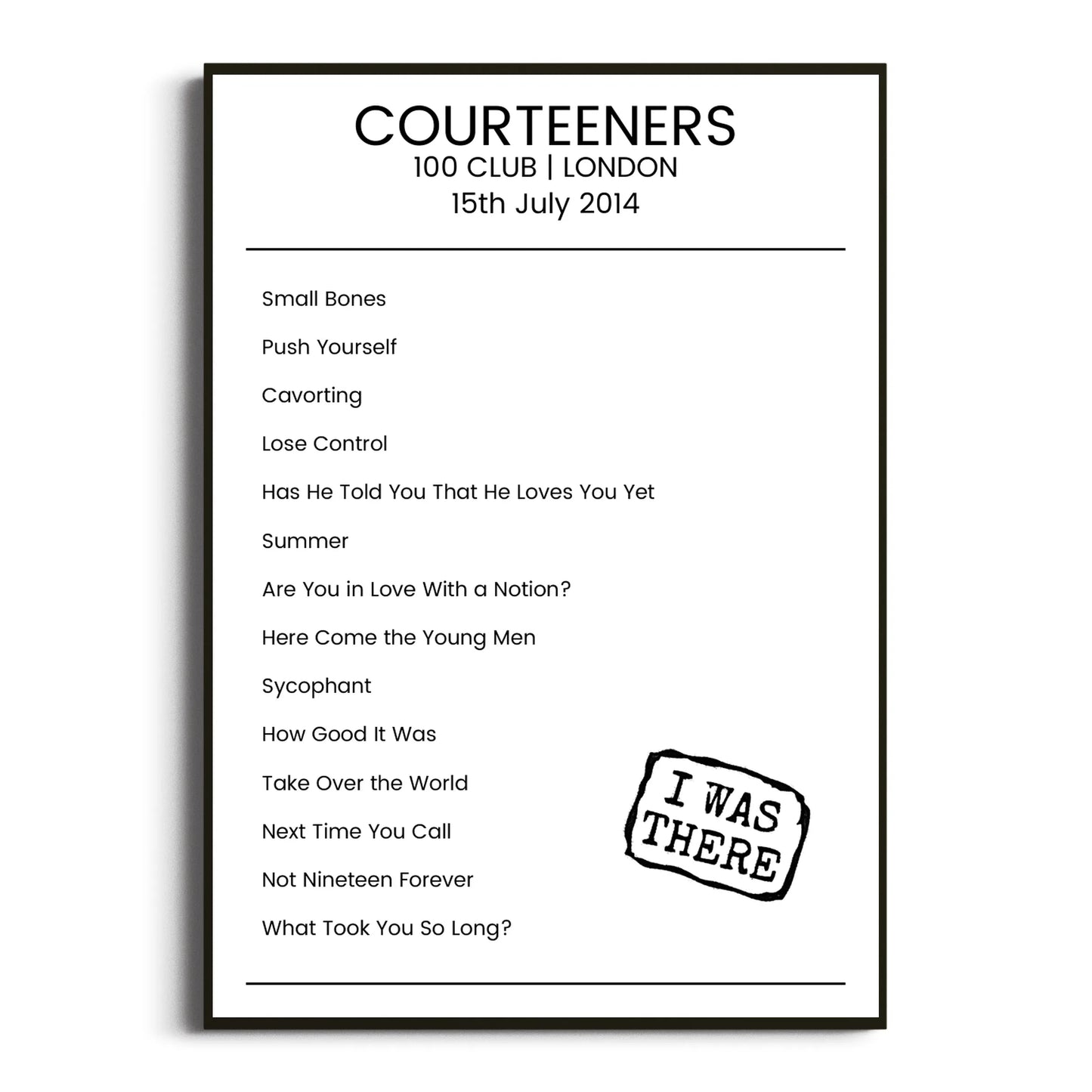 Courteeners London 15 July 2014 Setlist Poster